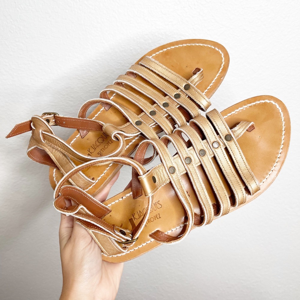 K.Jacques St. Tropez Bronze Leather Gladiator Sandals Epicure Strappy Flat 39